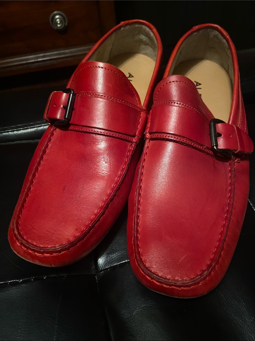 Aldo Red Leather Men’s Loafers with Buckle